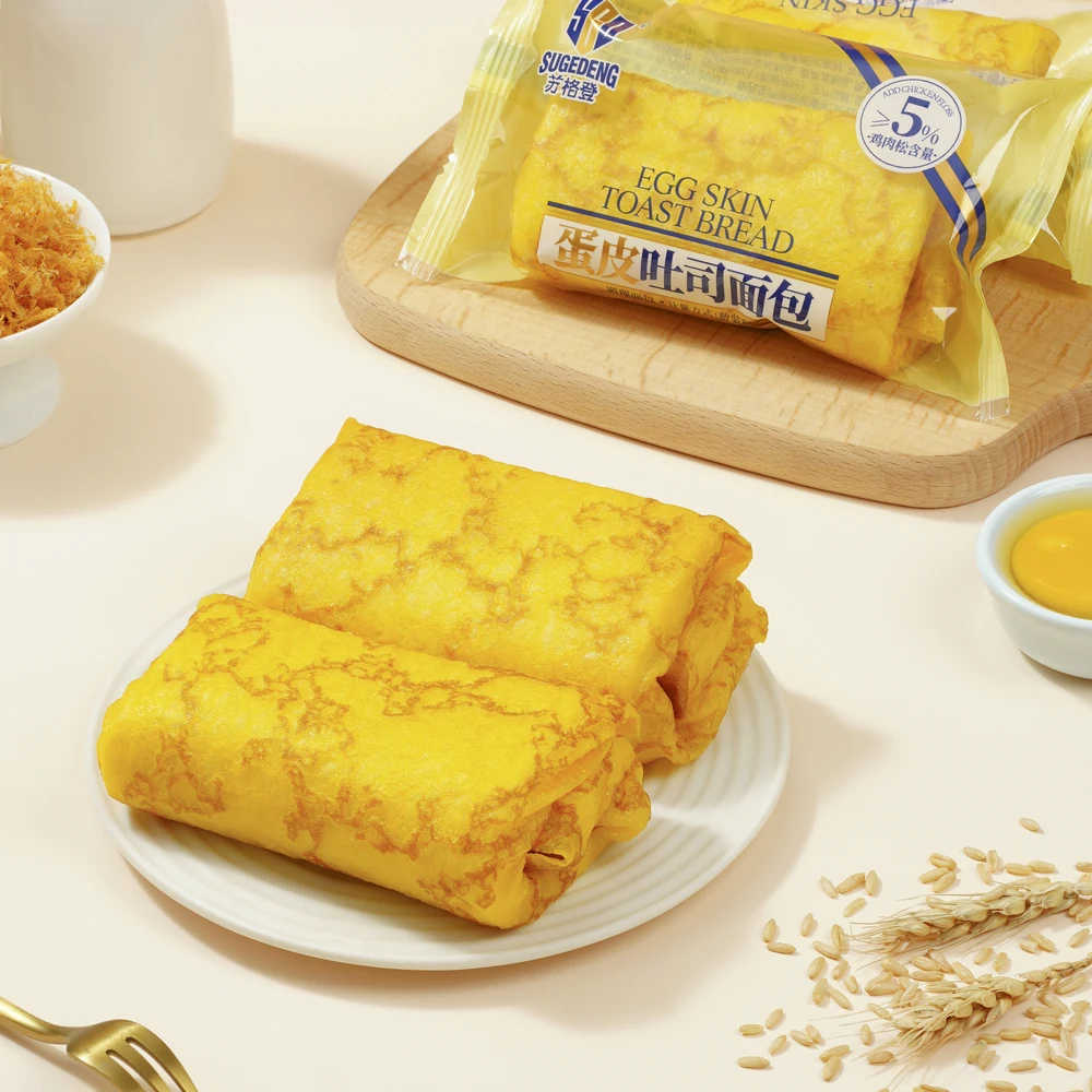 Packaged SUGEDENG Egg-Wrapped Bread for ambient bakery distribution